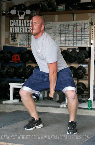 Start position for 1-arm DB hang snatch - Olympic Weightlifting, strength, conditioning, fitness, nutrition - Catalyst Athletics 