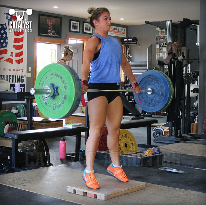 Nicole snatch pull on riser - Olympic Weightlifting, strength, conditioning, fitness, nutrition - Catalyst Athletics 