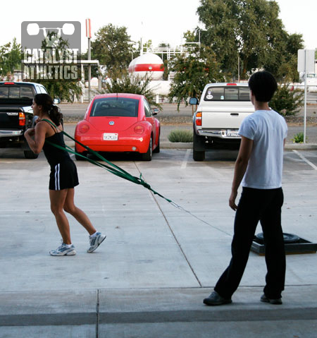 Sled pulling at NorCal S&C - Olympic Weightlifting, strength, conditioning, fitness, nutrition - Catalyst Athletics 