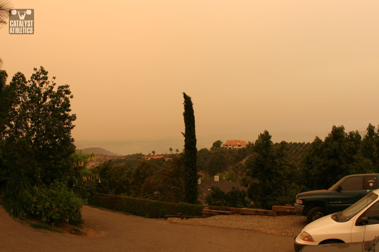 Smoke over Bonsall on Tuesday morning - Olympic Weightlifting, strength, conditioning, fitness, nutrition - Catalyst Athletics 